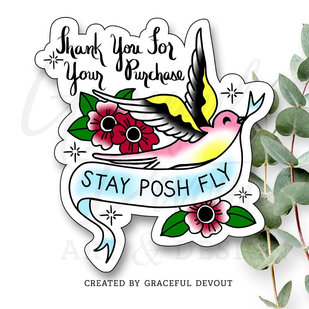 Traditional Thank You Sparrow - 2" (inches) (96ct.) Stickers